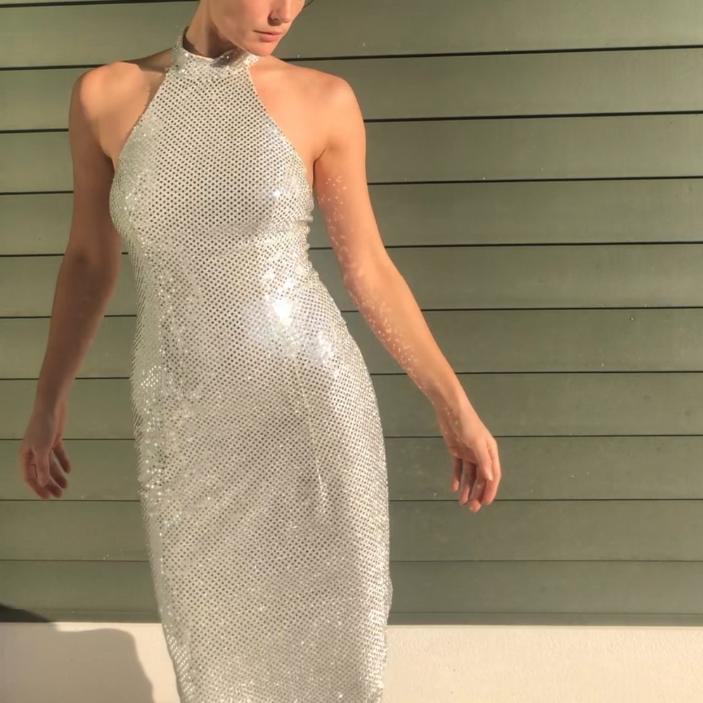 Open-back, sequined party dress